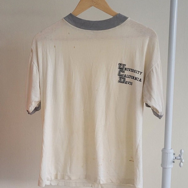 1950s/60s Trashed Paper Thin University California Davis Tee/Airtowne Mills/Made in USA/100% Cotton/Vintage X-Large