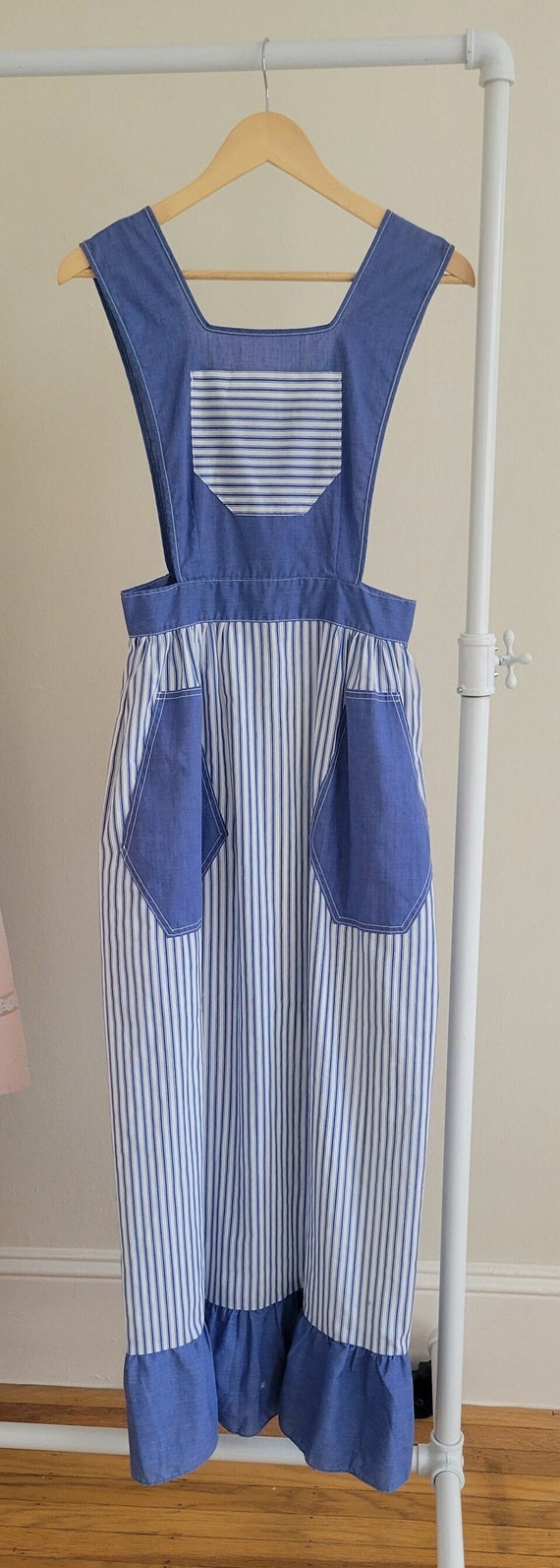 70s Blue Apron Dress w/Pockets