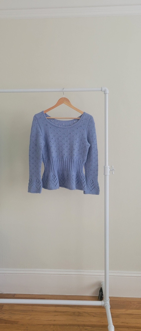 Vintage Handknit Periwinkle Peplum Sweater/Soft Wo