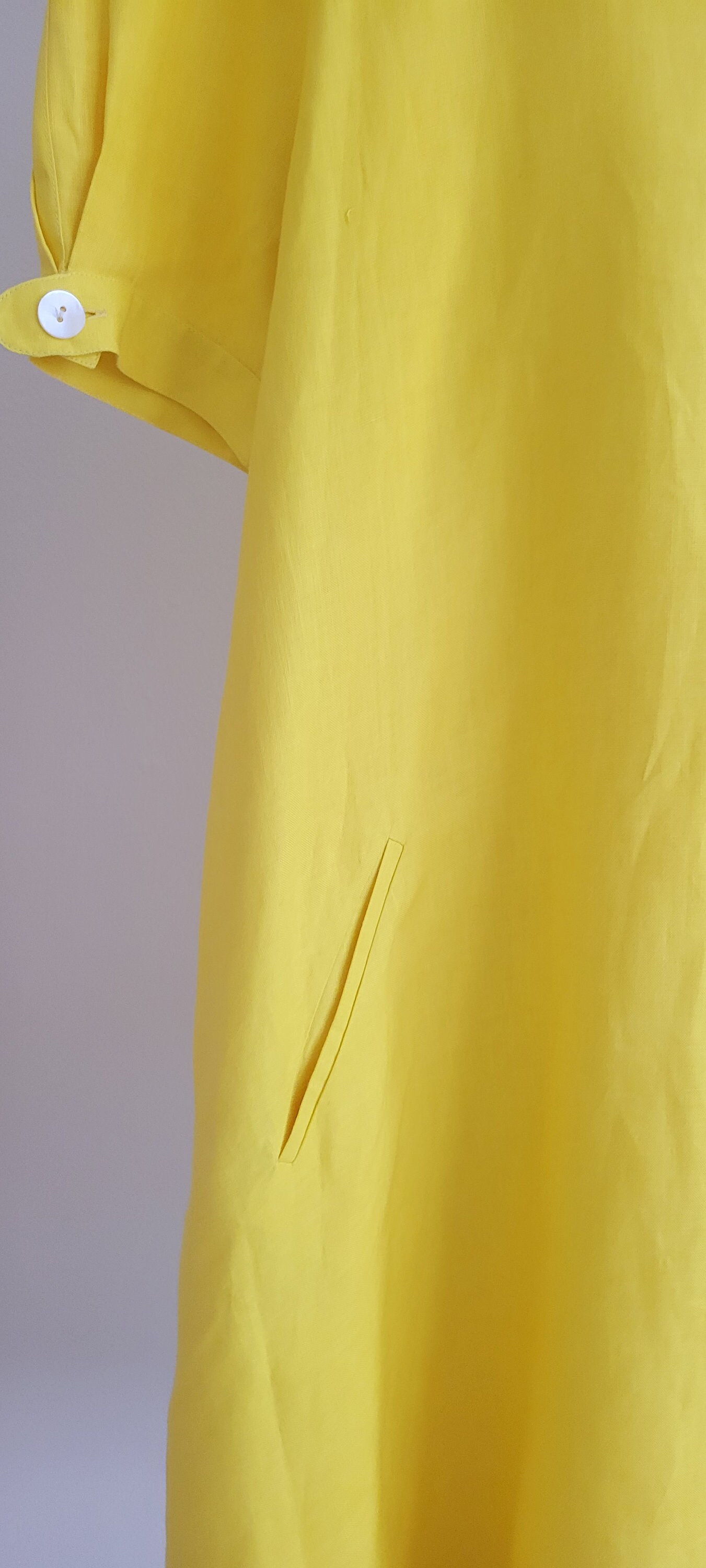 60s Bergdorf Goodman Yellow Linen Swing Dress/ Made in Italy/ Puff