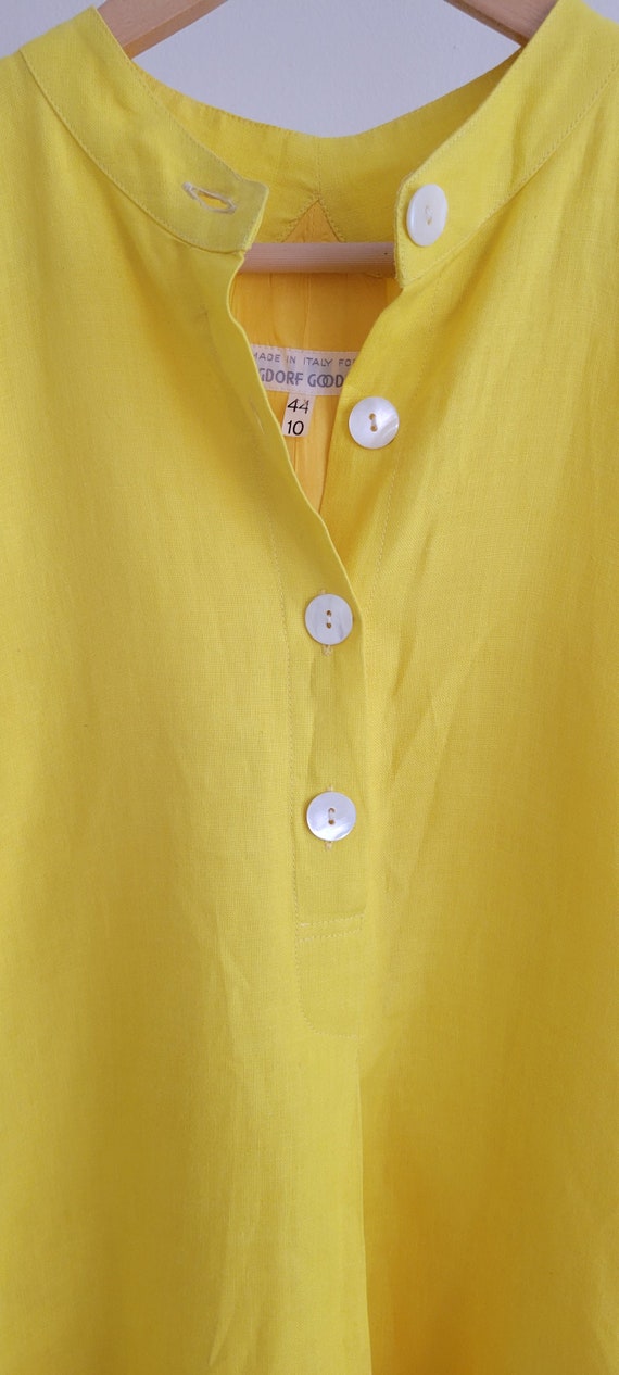 60s Bergdorf Goodman Yellow Linen Swing Dress/ Ma… - image 3