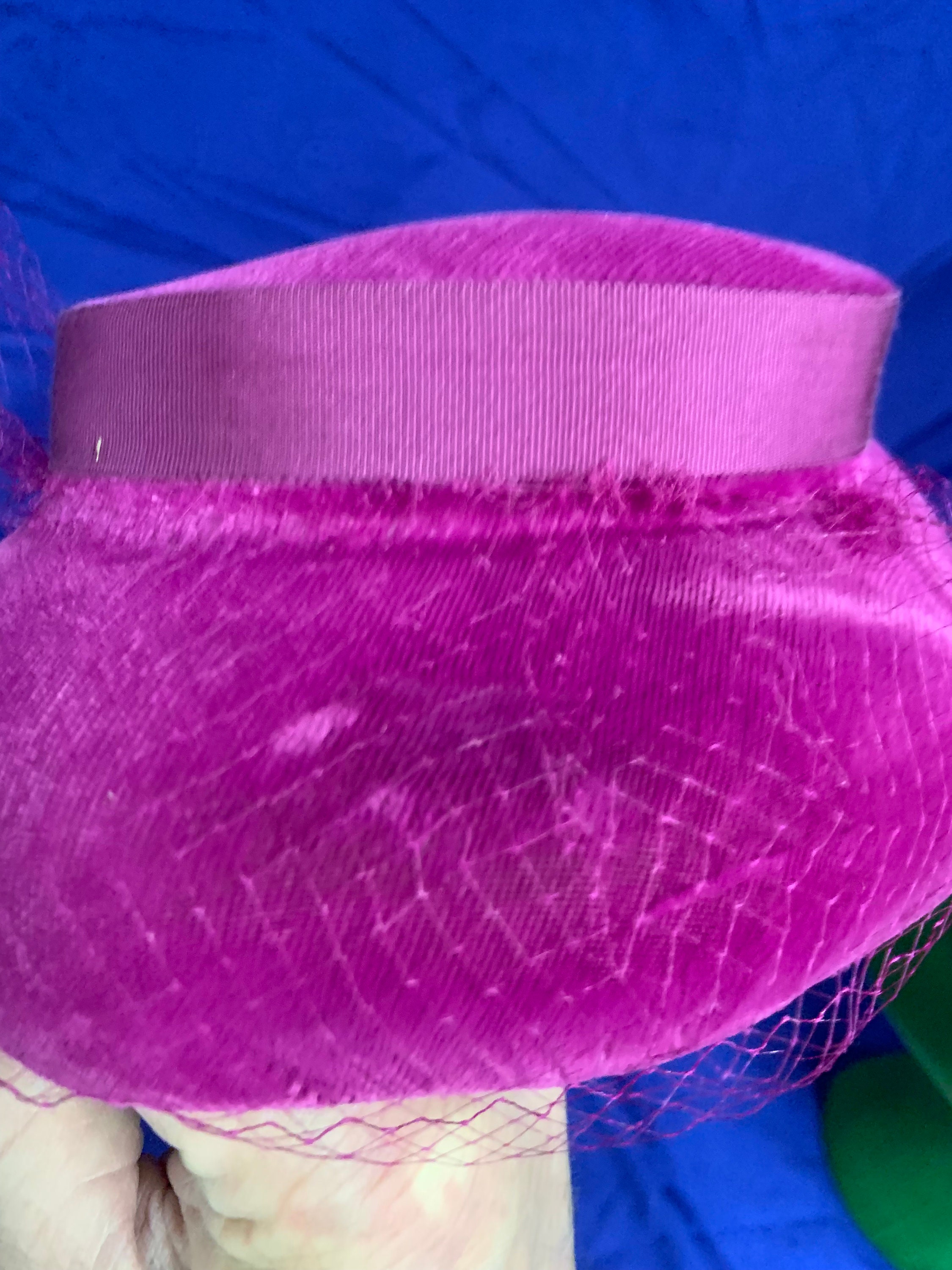 Vintage Fuchsia Velvet Hat: 1960s Ribbon Adornment - Etsy display picture 1