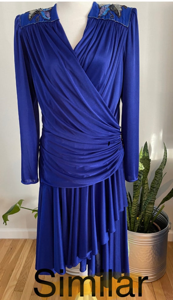 1980s Drape Dress Royal Blue. Joan Collins Huge S… - image 7