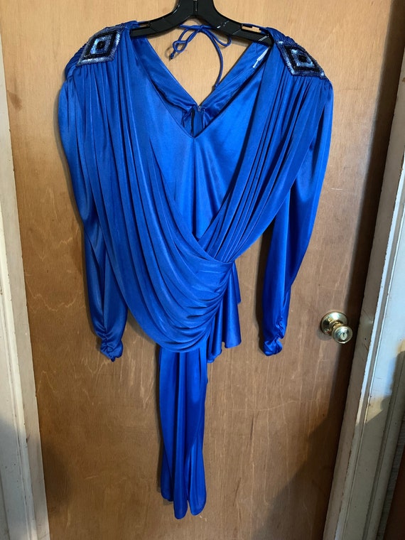 1980s Drape Dress Royal Blue. Joan Collins Huge S… - image 1