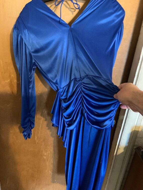 1980s Drape Dress Royal Blue. Joan Collins Huge S… - image 5