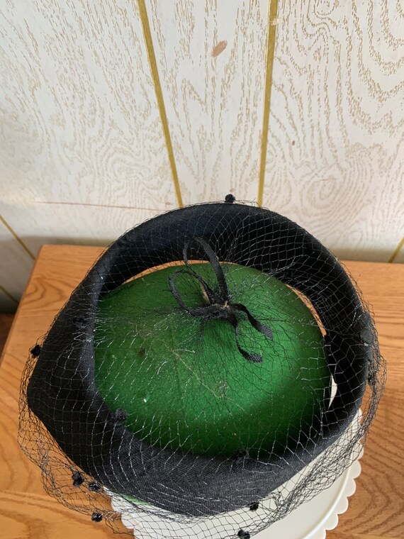 1950's Black Net Hat Whimsie Polka Dot Netting Free S… Gem