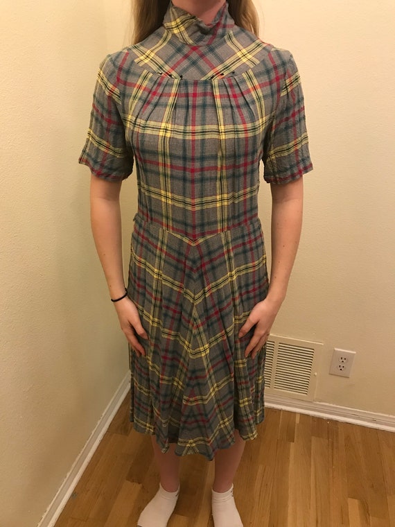 SALE 1940's Vintage Cotton Plaid Dress