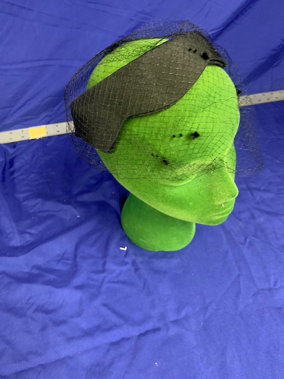 Vintage Black Half Hat with Dotted Netting - image 2