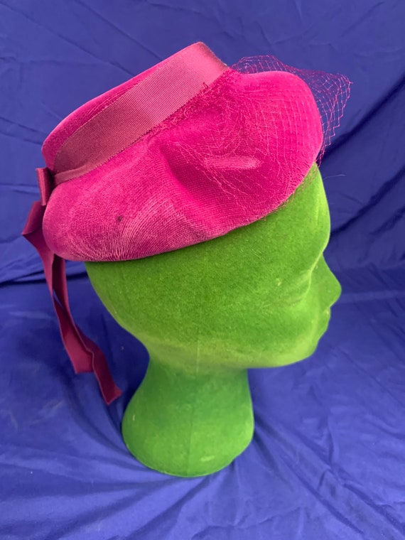Amazing vintage 1960’s Hot Pink Velvet Hat Vintage floppy hat 1960s large bright pink velvet floppy hat  main image 3