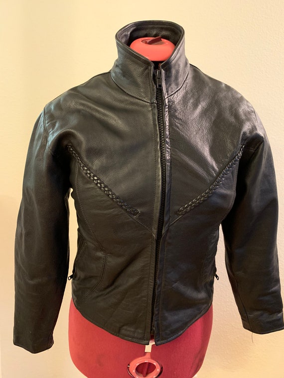 Biker Leather Motorcycle Jacket Womens Black Xele… - image 2