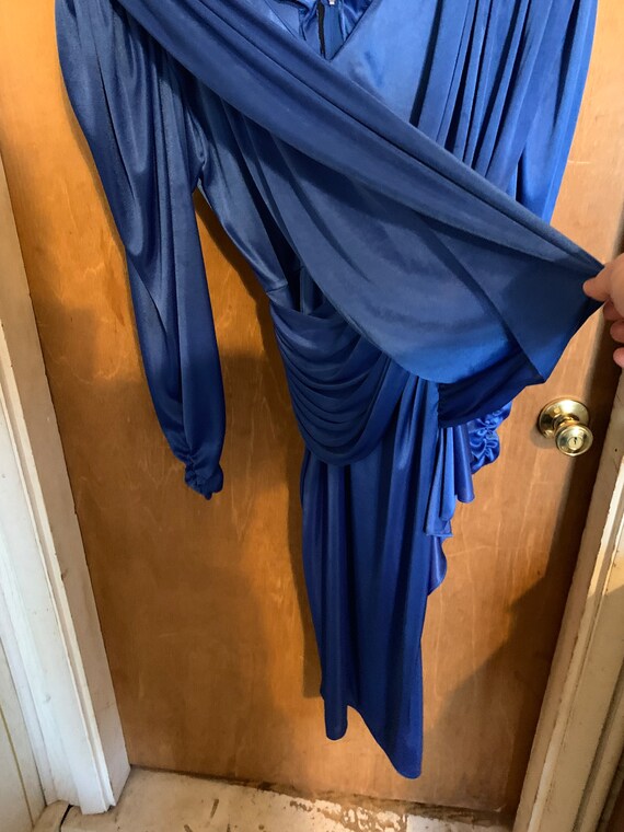 1980s Drape Dress Royal Blue. Joan Collins Huge S… - image 4