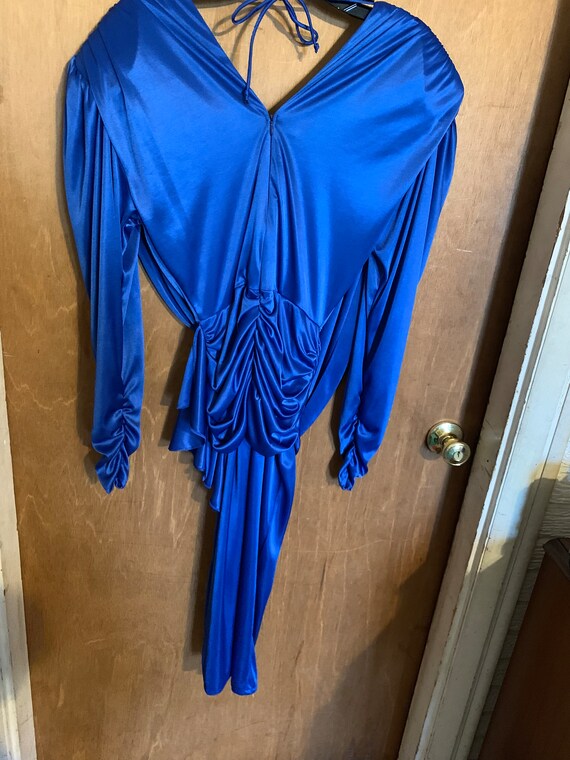 1980s Drape Dress Royal Blue. Joan Collins Huge S… - image 6