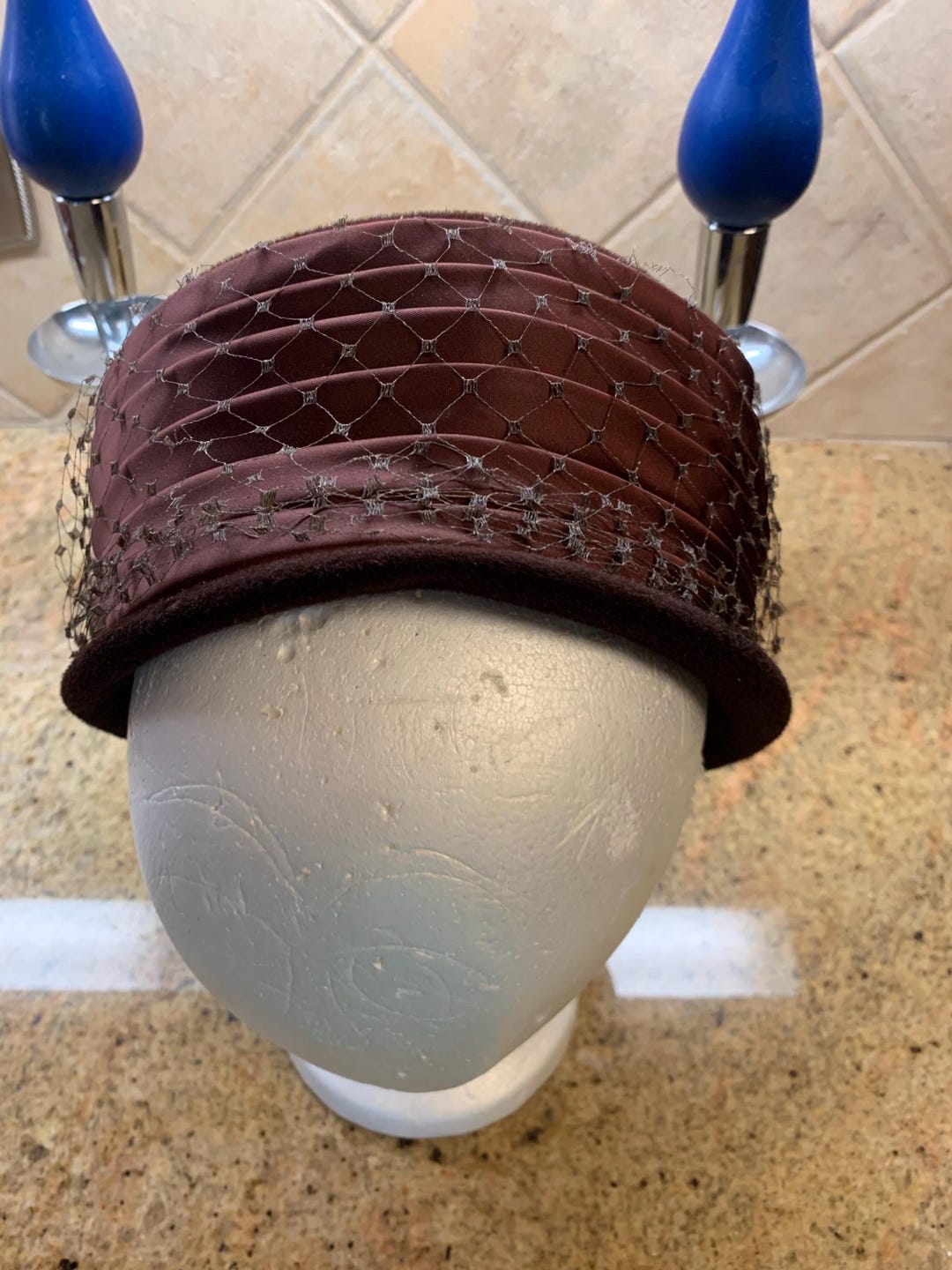 Vintage Brown Velour Pillbox Hat: 1950s-60s Toque With Satin 