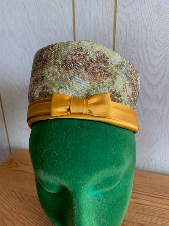 1960's Hat Metallic Brocade Silver and Gold Toque 