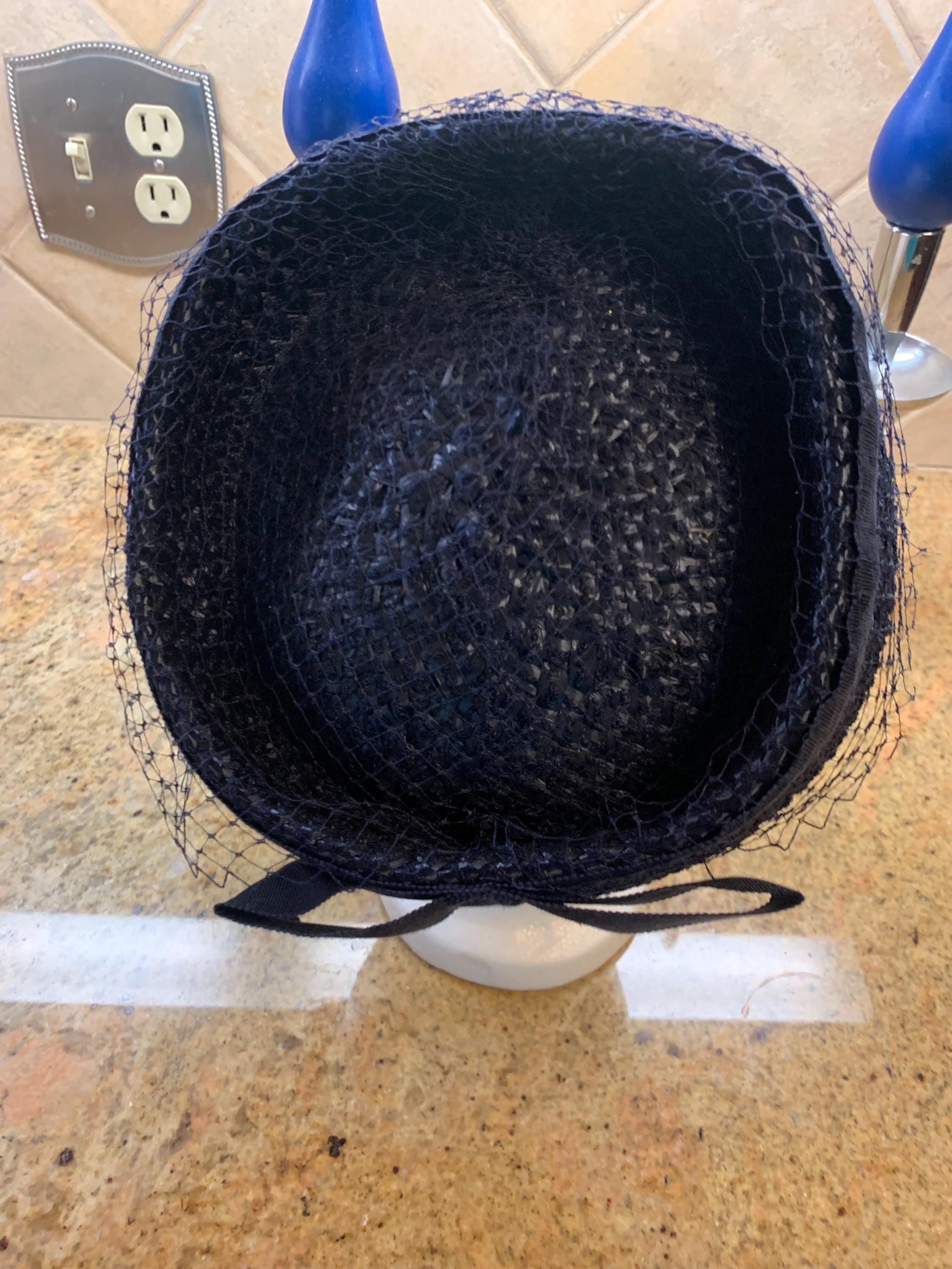 Vintage 1950s Blue Raffia Pillbox Hat With Netting - Etsy