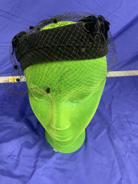 Vintage Black Half Hat with Dotted Netting - image 6