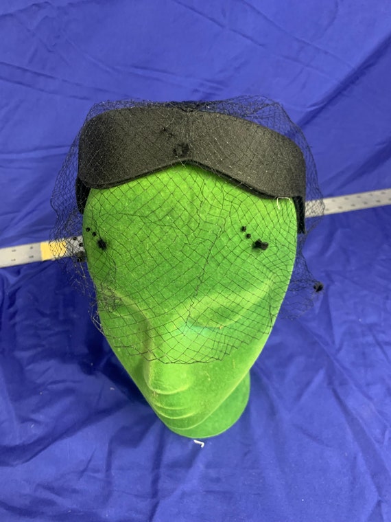 Vintage Black Half Hat with Dotted Netting - image 5