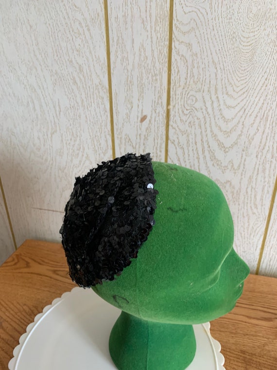 Vintage Black Sequined Beanie Cap Hat Vintage Black Sequined Beanie Cap Hat main image 4