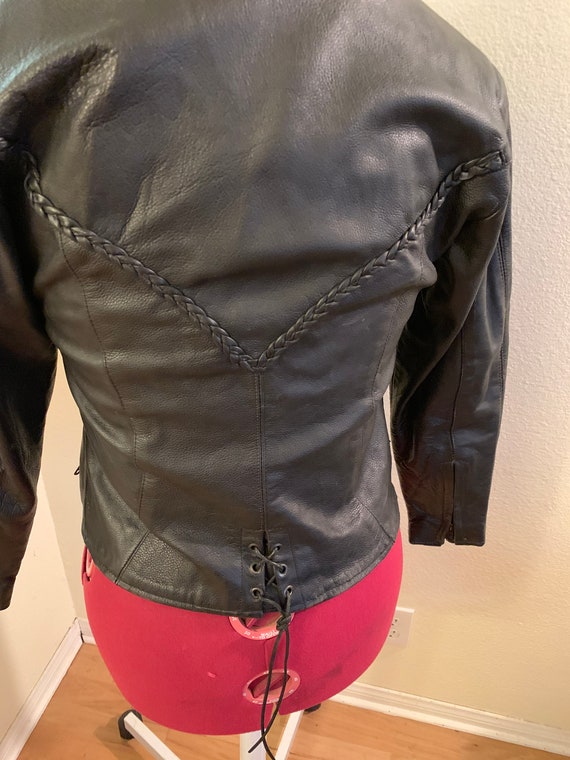 Biker Leather Motorcycle Jacket Womens Black Xele… - image 9