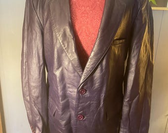 Vintage 1980s Mens Purple Leather Jacket Size 40 Phase 2 Dark Purple Leather Blazer Coat | 80s Retro Avant Garde Statement Jacket