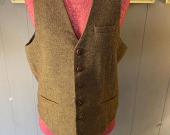 Vintage Gioberti Herringbone Tweed Vest | Brown Grey Wool Blend Waistcoat
