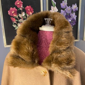 Vintage 1990s Roaman’s Camel Wool Blend Coat | Faux Mink Fur Collar & Cuffs | Plus Size Oversized Swing Winter Jacket | USA Made Bust 68