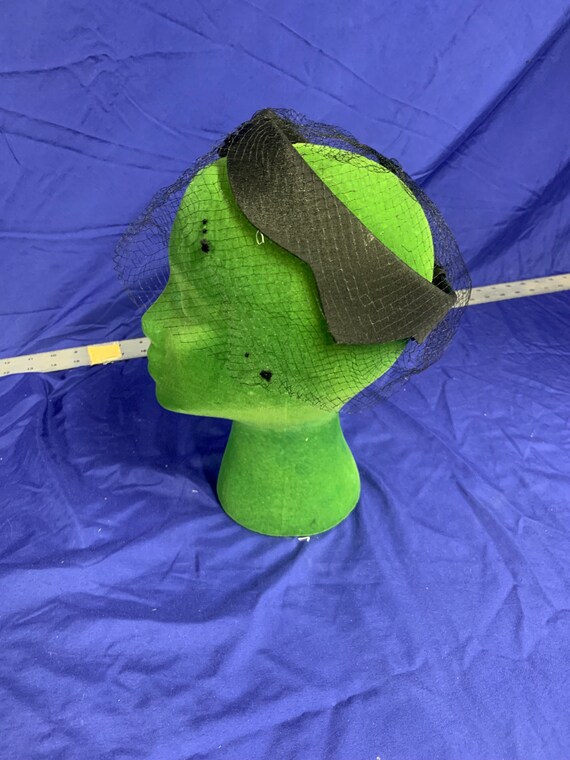 Vintage Black Half Hat with Dotted Netting - image 4