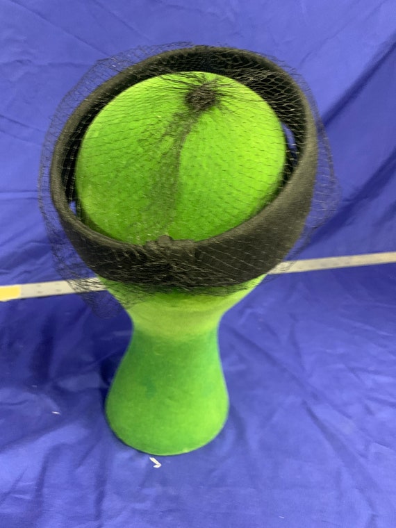 Vintage Black Half Hat with Dotted Netting - image 3