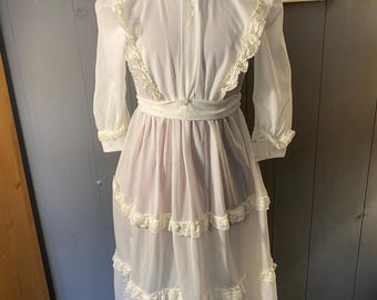 Vintage White Dress 1st Communion Polyester and Lace Homemade