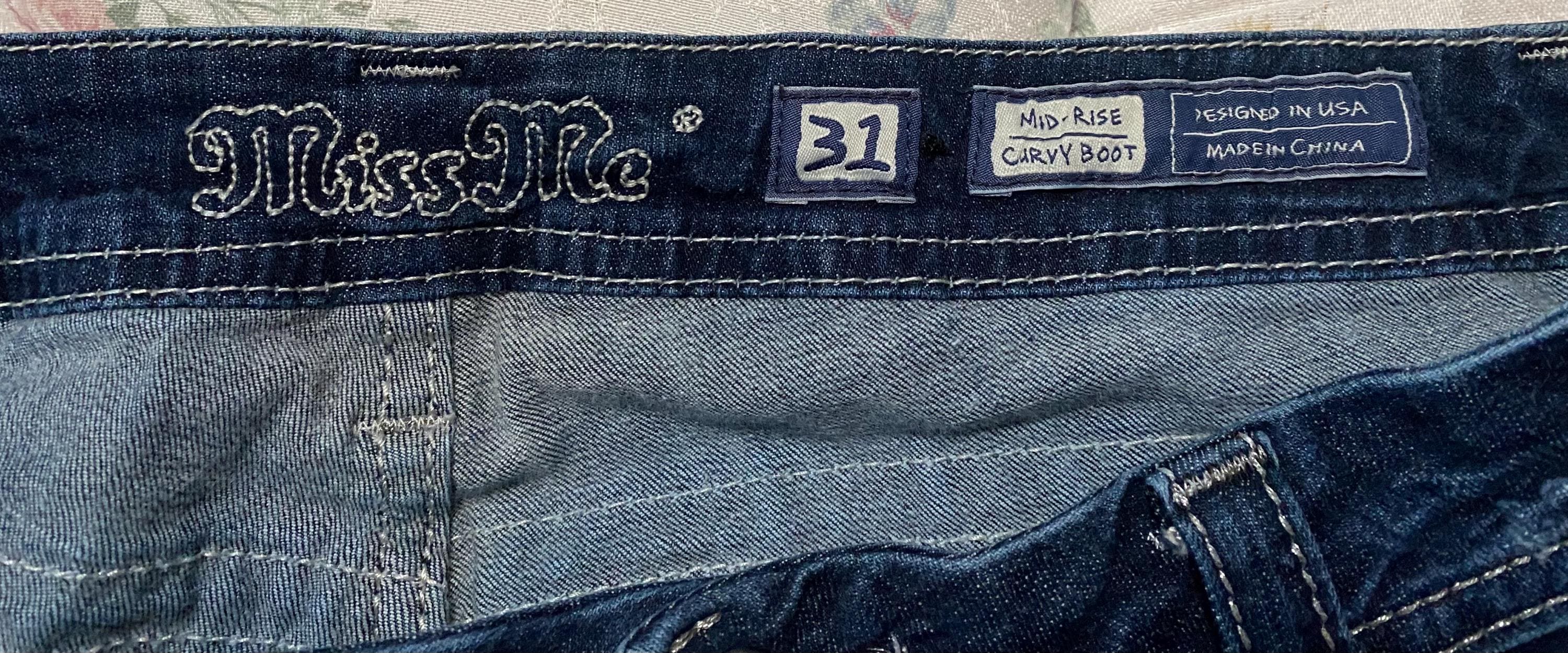 ミスミー デニムジーンズ、ラインストーン装飾、ブーツカット 31/34