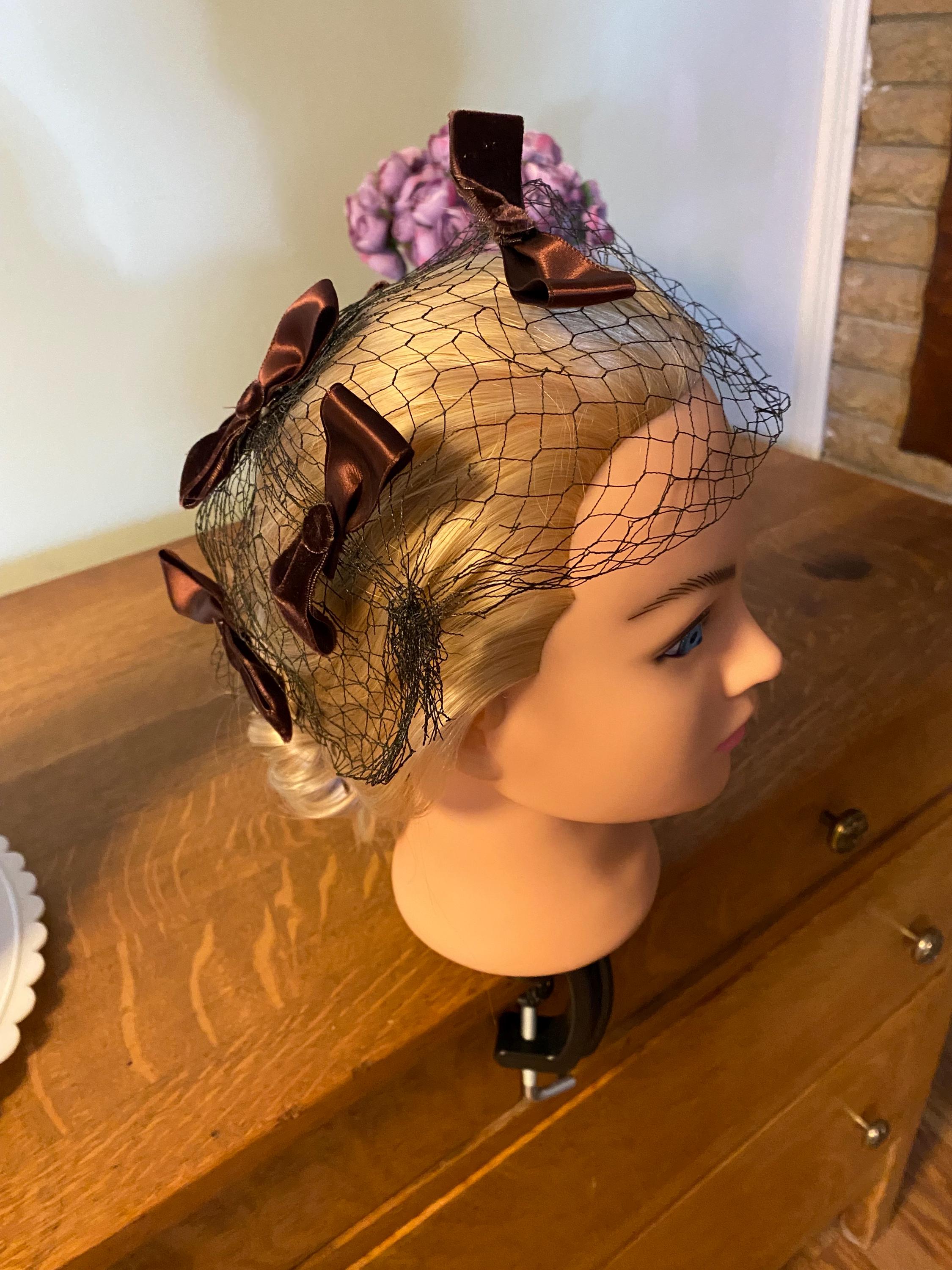 Vintage 1950s Brown Velvet Bow Whimsey Fascinator Vintage 1950s Brown Velvet Bow Fascinator Veil - Etsy main image 4