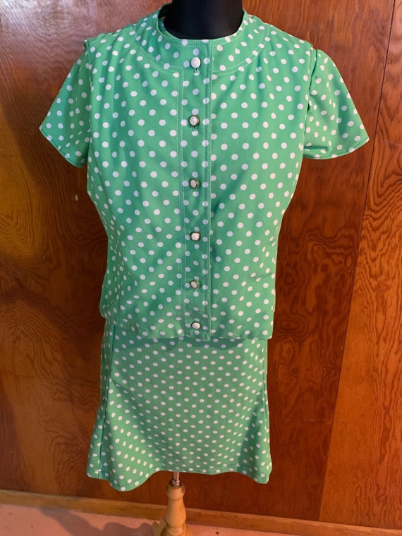 Dress 1970's Green Polka-Dot Dress and Vest