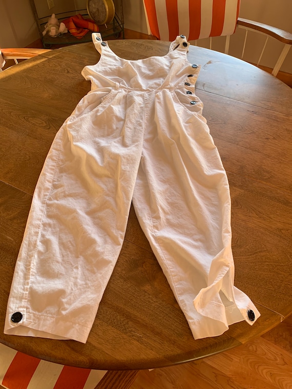 1980’s Vintage Overalls Romper Capri White SO CUT… - image 1