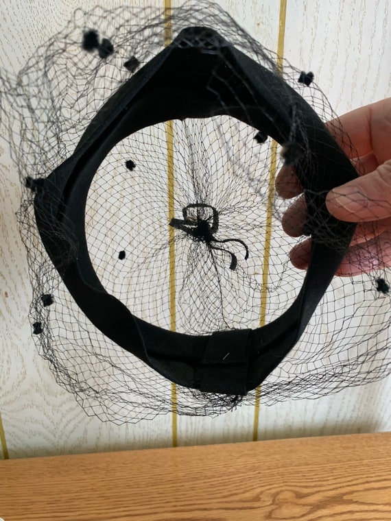1950's Black Net Hat Whimsie Polka Dot Netting Free S… Gem