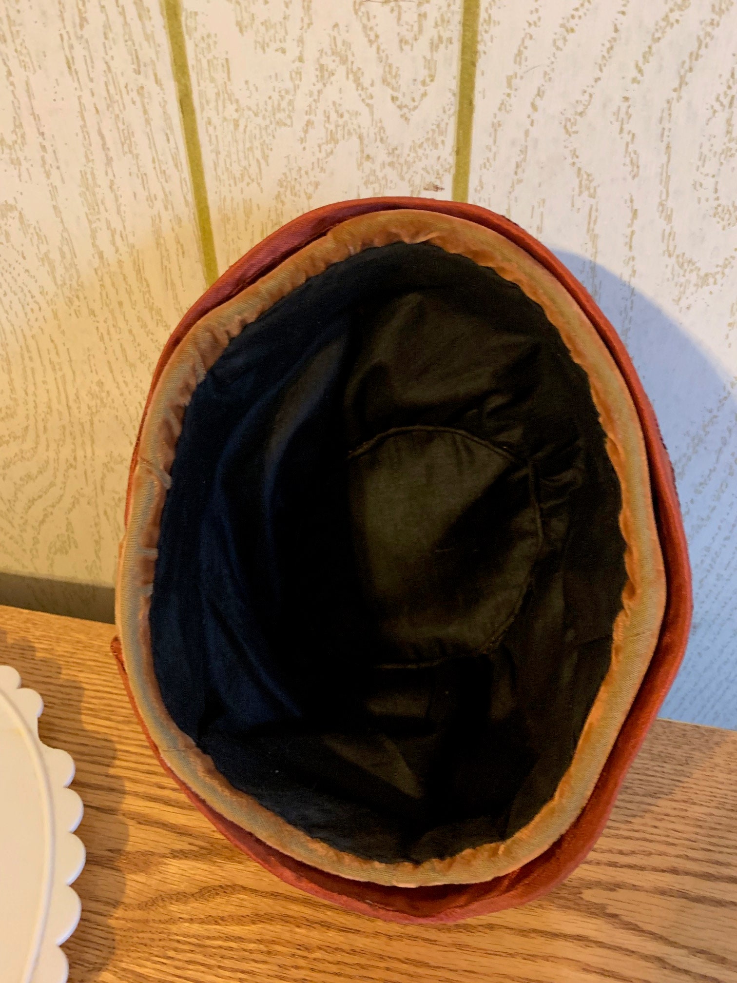 1960s Ruched Brown Velvet Bucket Hat: Copper Silk Trim - Etsy display picture 1