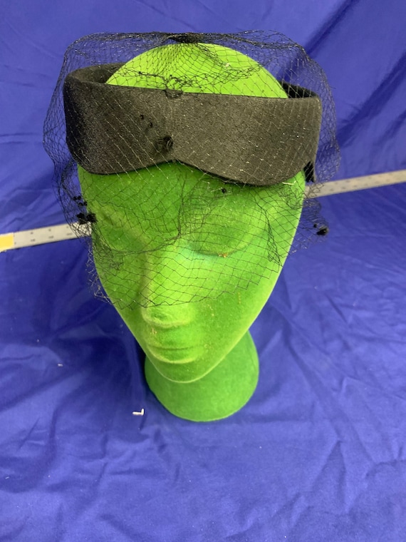 Vintage Black Half Hat with Dotted Netting - image 1