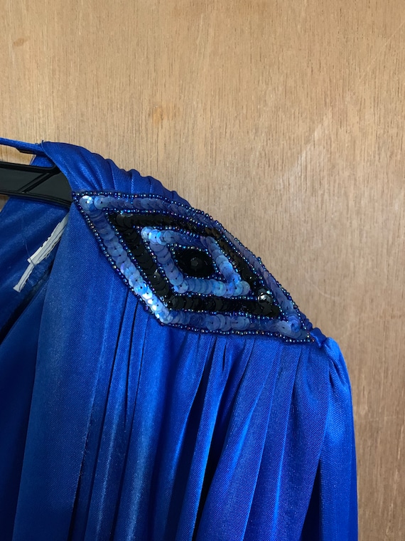 1980s Drape Dress Royal Blue. Joan Collins Huge S… - image 2