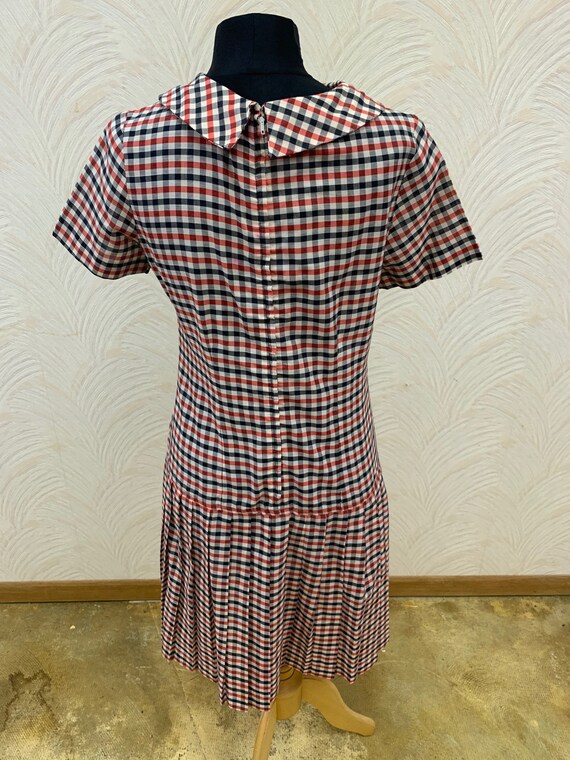 1960's Drop Waist Dress Plaid Black, Red, and Whi… - image 5