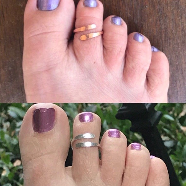 Toe ring • Sterling silver toe ring • Copper toe ring • Adjustable toe ring • Bypass silver/copper toe ring • Hammered silver/copper ring