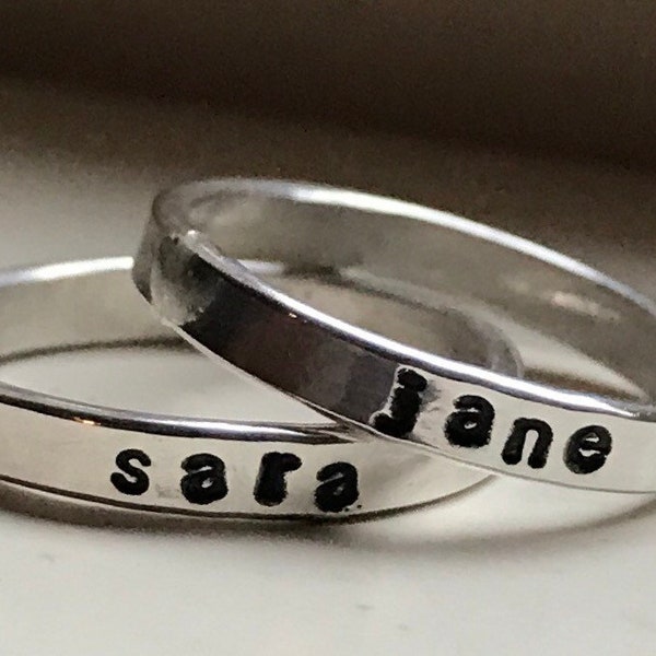 Sterling silver hand stamped ring • Personalized ring • Name ring • Custom ring • Stacking ring • Stamped ring