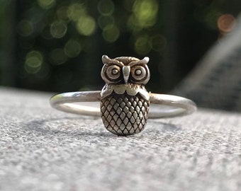 Owl ring, Sterling silver ring, Sterling Silver owl ring, Stacking ring, Owl jewelry