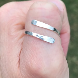 Hammered Sterling Silver Bypass Ring, Adjustable Midi Ring