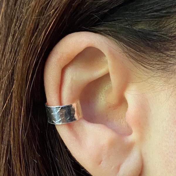 Sterling silver cuff, thick cuff earring, conch earring, silver wrap earring, hammered cuff