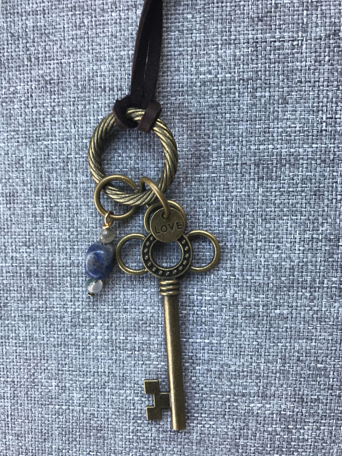 Key Necklace Bronze Key Necklace Leather Necklace Long Etsy