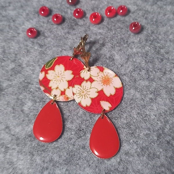 Boucles d'oreilles motifs sakura papier japonais