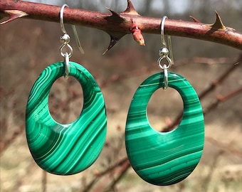 Malachite, sterling silver, earrings