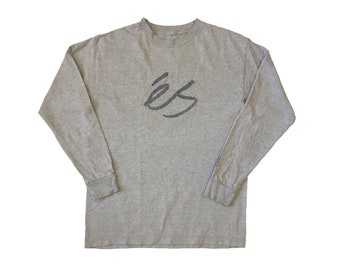 Vintage eS Longsleeve T-shirt Rare Skateboarding Footwear Apparel Skate Company Brand Logo Retro Streetwear Melange Heather Grey Tee