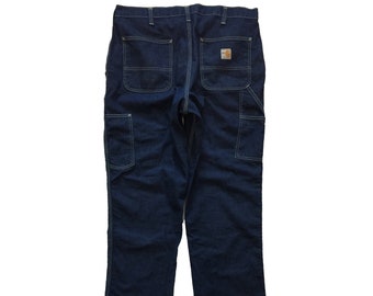 Vintage Carhartt FR Carpenter Jeans Pant Rare Flame Resistant Material Dungaree Fit Pants Single Knee Streetwear Work Pants Indigo Blue W36