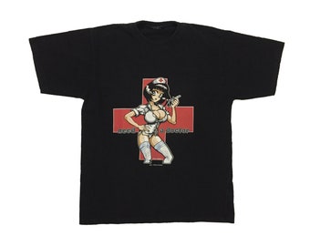 Vintage Need a Doctor Nurse T-shirt by Spirit Design Rare Anime Manga Japanese Girl Character Skateboarding Brand Logo Black Tee Size M