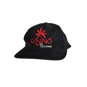 Vintage 90er Jahre Kasino Locarno Cap Velours Selten Streetwear Retro Authentisch Zauber Snapback Gesticktes Logo Schwarz Einstellbar One Size Hut